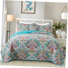 Quilt Queen Bedding Set - Soft Cotton Quilts Queen 90"  98" Bright Teal