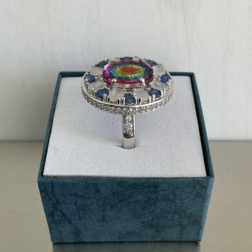 Wow! Nebelquarz, Mondstein, Kyanit, Zirkon Himmelsring 925 Silber Größe 8 - Bild 5 von 22