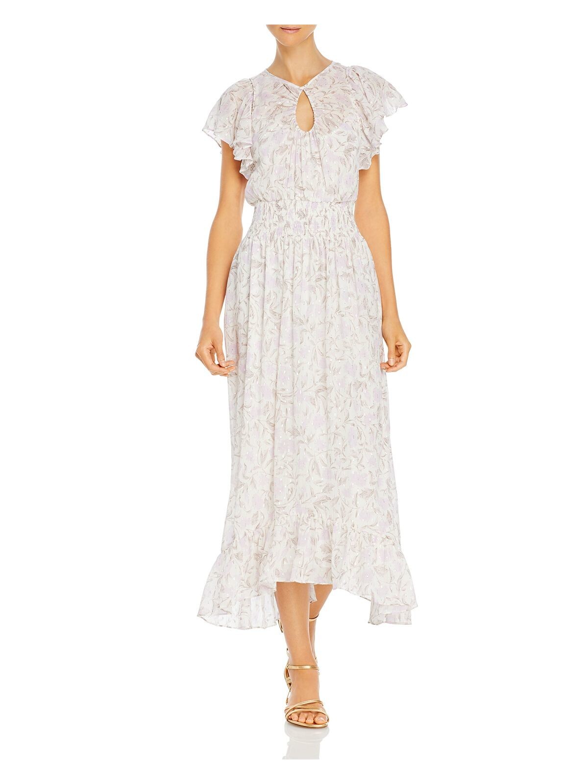 REBECCA TAYLOR Womens White Lined Flutter Sleeve Midi Fit + Flare Dress 0