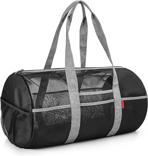 Beach Bag Large Mesh Wet Sports Gear Shoulder Bag with Double Zipper,Waterproof