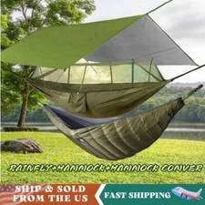 Cozy Camping: Double Hammock + Under Quilt Blanket + Rainfly Tarp + Mosquito Net