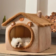Dog House Foldable Cat House Kennel Bed Mat with Cushion Non-Slip Bottom Nest