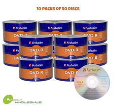 500 VERBATIM Blank 16X DVD-R DVDR Branded Logo 4.7GB Recordable  Media Disc