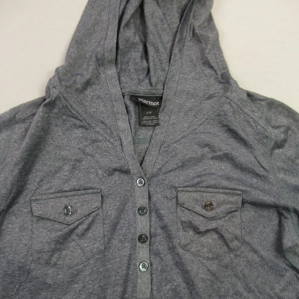 Женская толстовка с капюшоном Marmot большой длинным рукавом 1/4 кнопка серый пуловер с капюшоном - Изображение 2 из 4