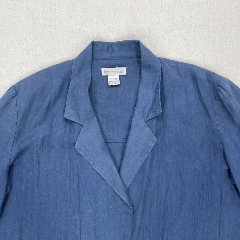 Chaqueta De Colección Lew Magram Para Mujer 6 Cambray Grande Larga Blazer Relajado 6 Botones Foto 3 de 4
