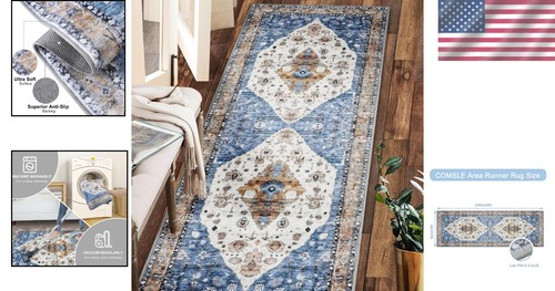 Elegant 2' x 8' Boho Runner Rug - Soft Washable Low Pile for Hallways & Kitchens - Picture 2 of 11