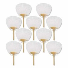 9" White Paddle Paper Hand Fans for Weddings 10 Pack 