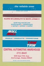 Matchbook Cover - Central Automotive Warehouse Anchorage AK parts 40 Strike