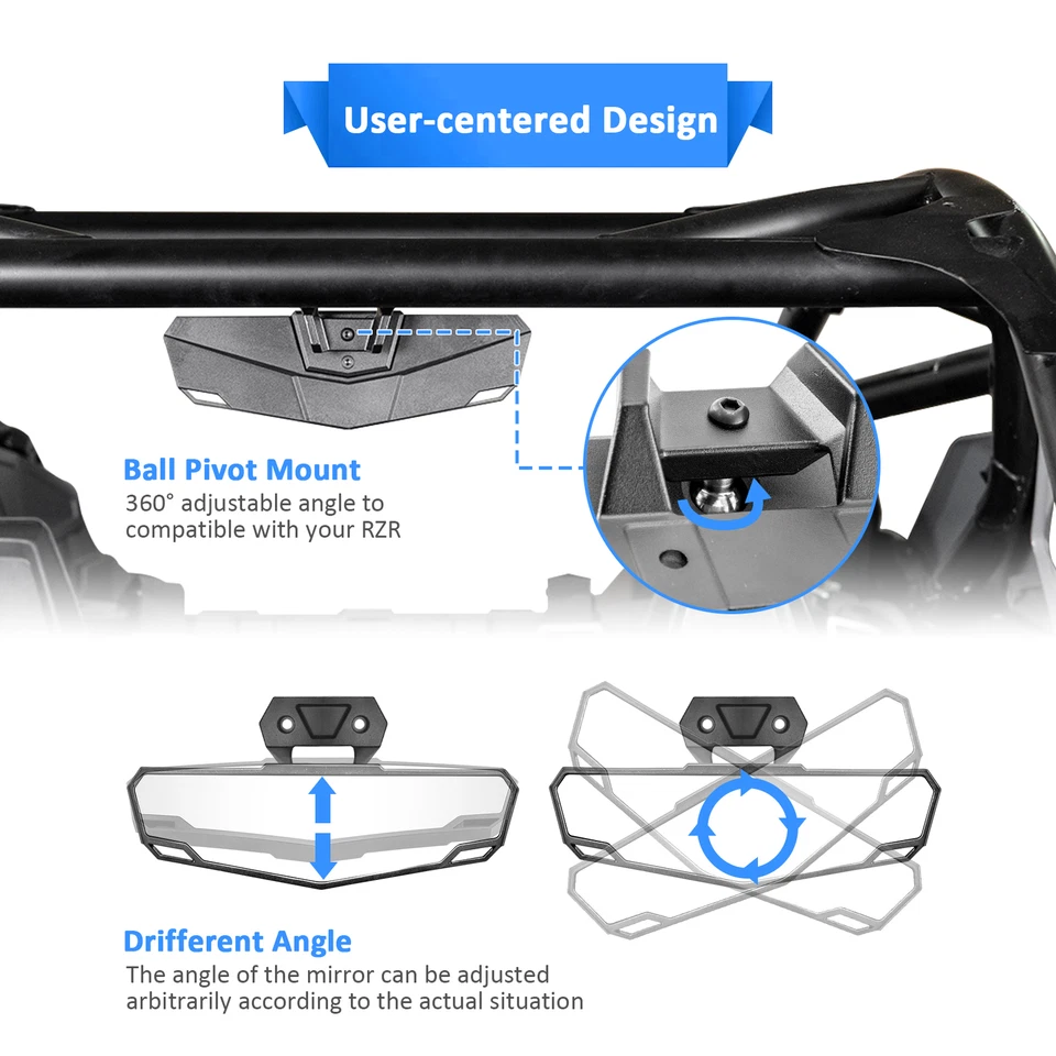 UTV Rear Side & Center View Convex Mirrors For Polaris RZR PRO XP 2/4 2020-2025 - Image 4 of 4
