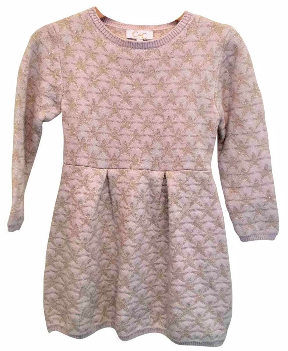 C de C Girls 6y Long Sleeve Pink Gold Sparkly Star Sweater Dress EUC (baby  dior)
