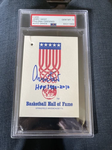Jerry West Signed Basketball HOF Card Lakers 1980-2010 Inscr PSA/DNA Auto Gem 10