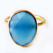 Blue Chalcedony Ring 18k Gold Plated Ring Handmade Gemstone Ring Birthday Gift