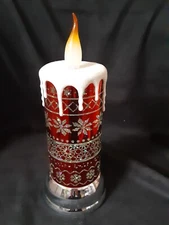 LED Nordic Snowflake Snow Globe Candle, Red and Silver, Flame/Candle Light Up