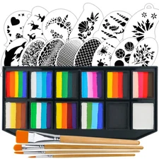 Bowitzki One Stroke Set Face Paint kit Split Cake Set with face paint Stencils