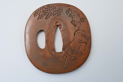 Tsuba Japanese antique copper Mumei a swift horse design Edo era Kanzan sign - Picture 3 of 11