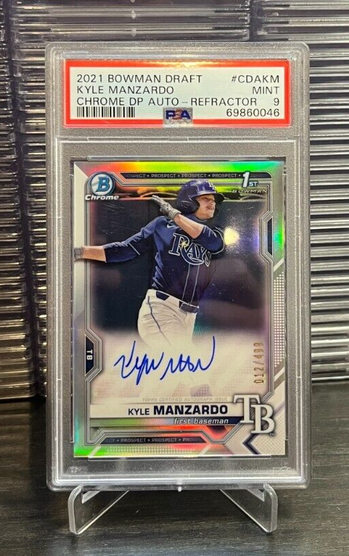 2021 Bowman Chrome Draft Kyle Manzardo 1st Rookie Refractor Auto # 12/499 PSA 9