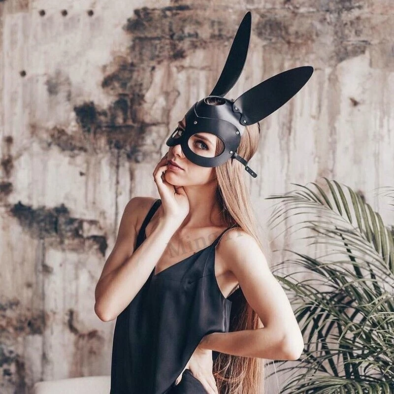 Black Cat Mouse Rabbit Masks Gothic Punk Sexy Leather Halloween Cosplay Party - Image 4 of 4