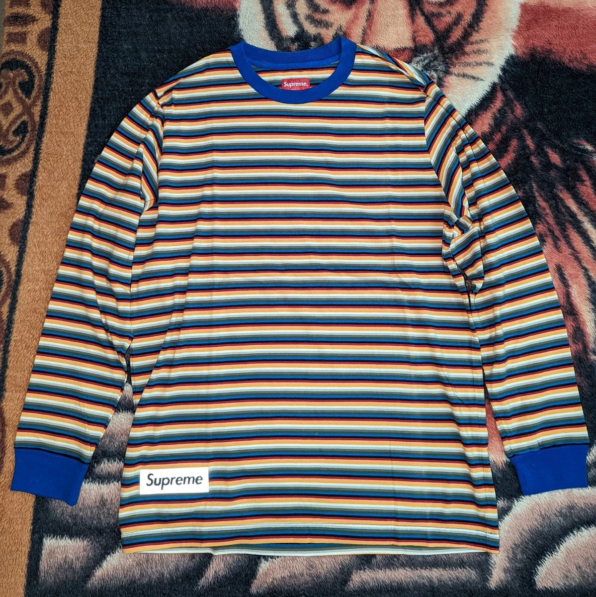 Supreme SS17 Multi Stripe Reflective Patch L/S Top Royal Medium CDG North Face