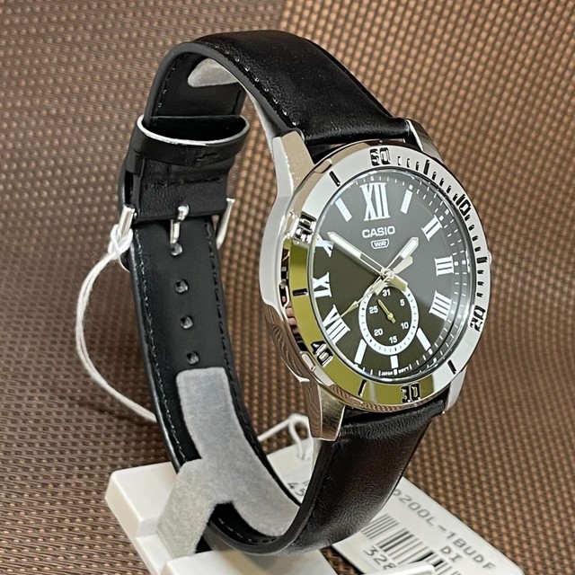 Casio MTPVD200L1B Roman Numeral Black Leather Analog Quartz Men's