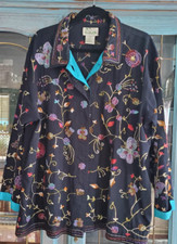 VTG Cotton Quacker Factory Black Embroidered Beaded Jacket 2XL/ Renew Old button