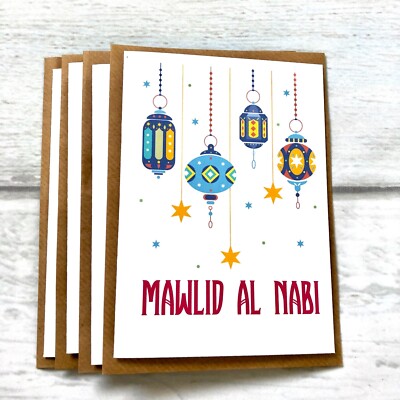 Happy Eid Mawlid-Al-Nabi Grußkarten 4er Pack Islamische Feiertage