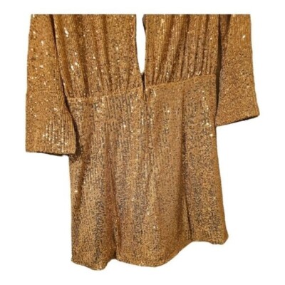 ASOS DESIGN Gold Sequin Plunge Mini Dress - Size 14 | eBay