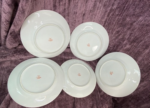 5 Handpainted Kutani Japan 7.5" Salad Plates Mount Fuji w/ Waterfront Village - Picture 13 of 17