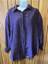 Vintage Gitano 100% Silk Blouse Long Sleeve Shoulder Pads Purple Women’s Medium