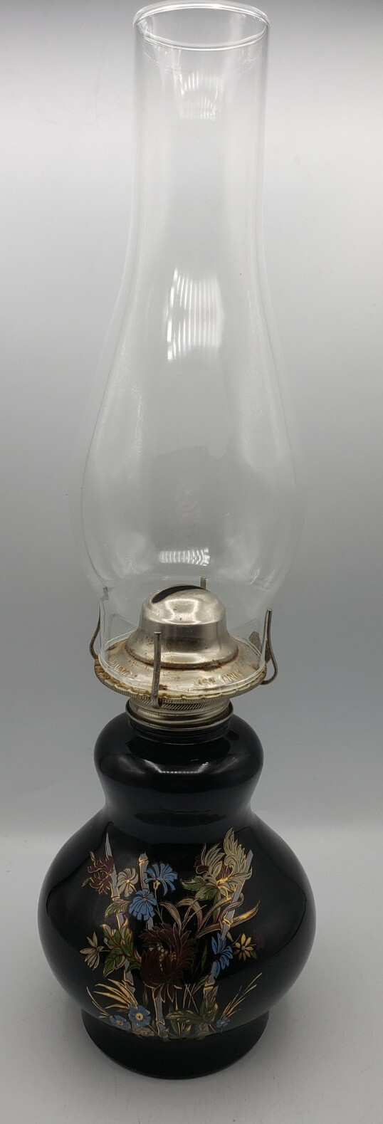 Vintage Kaadan LTD. Kerosene Oil Lamp Glass Lamp Black Floral Bamboo