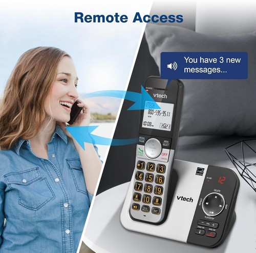 Elegant Silver/Black 3-Handset Cordless Phone with Easy Caller ID Functionality - Zdjęcie 14 z 16