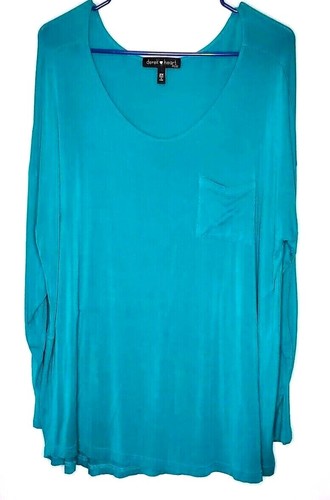 Derek Heart Top Tunic Blue Teal Oversized Slouchy 2XL Casual Pocket Baggy Women