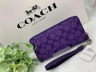 COACH C4452 Sports Purple Signature Long Zip Wallet Outlet from