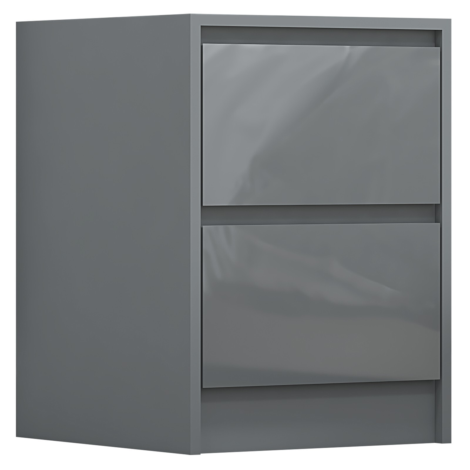 High Gloss Grey Bedside Unit Modern Handleless Design H55cm X