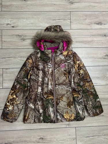 Women Realtree Xtra Hunting Camo Jacket Hooded puffer winter fur size XL