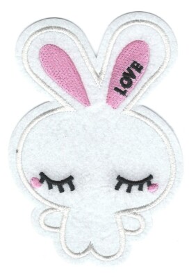 3X4.5'' white Bunny Rabbit IRON ON PATCH Sew On Patch pink love ears eyelashes