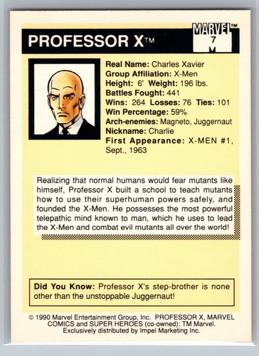 Impel Marvel Universe #7 Professor X 1990 - Imagen 2 de 2