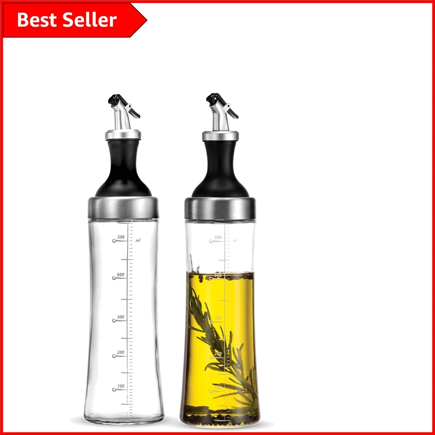 Set of 2 Modern Olive Oil Dispensers - 500ml Lead-Free Glass Bottle