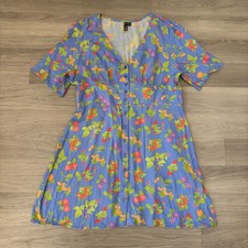 Nobody's Child Petite Tea Dress Womens UK 14 Blue Fruit Print Button Front Mini
