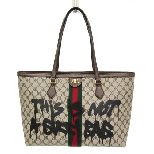 BALENCIAGA × GUCCI The Hacker Project Tote Bag 680125 canvas leather Gray Black