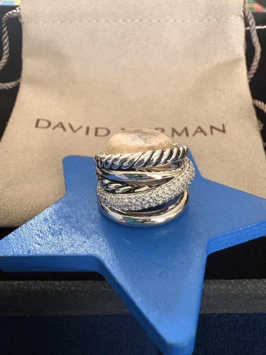 David Yurman Crossover Five Row Ring Sterling Silver Diamonds 17.5mm – US Size 8 View 5