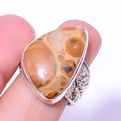 Bird Eye Jasper Gemstone 925 Silver Plated Handmade Turkish Ring s.8 A396