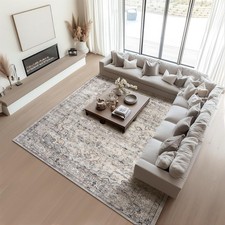 Rug 200x300cm Grey Vintage Boho Short Pile Washable Non Slip Living Room