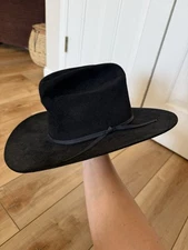 Vintage Stetson Black Cowboy Hat Size 6 7/8 Cattleman PL037 Long Oval Fur Felt
