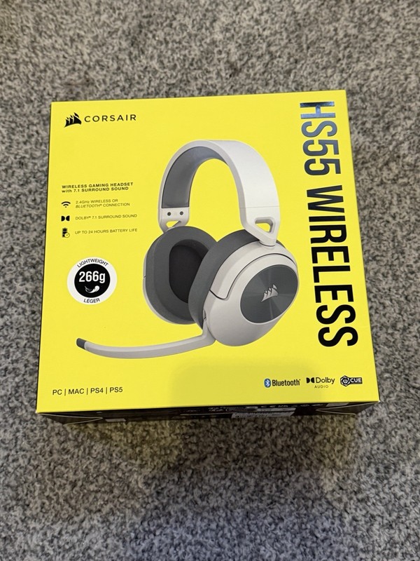 Corsair HS55 WIRELESS Gaming Headset Dolby Audio 7.1 Surround Sound White UK