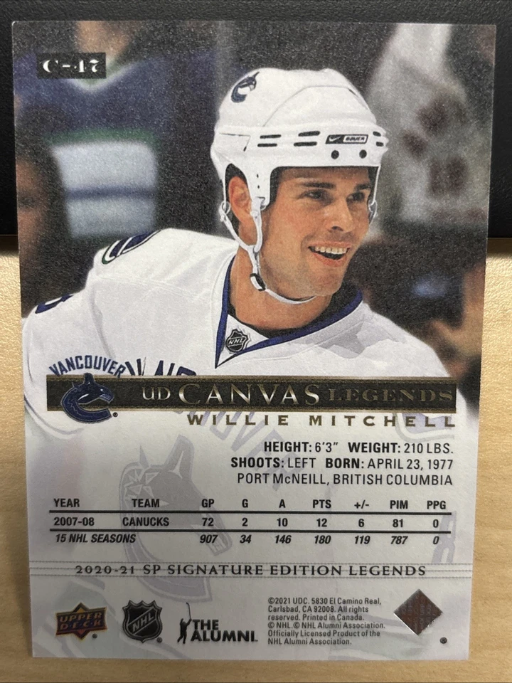 2020-21 20/21 SP Signature Edition Legends UD Canvas C-47 Willie Mitchell Canuck - Image 2 of 2