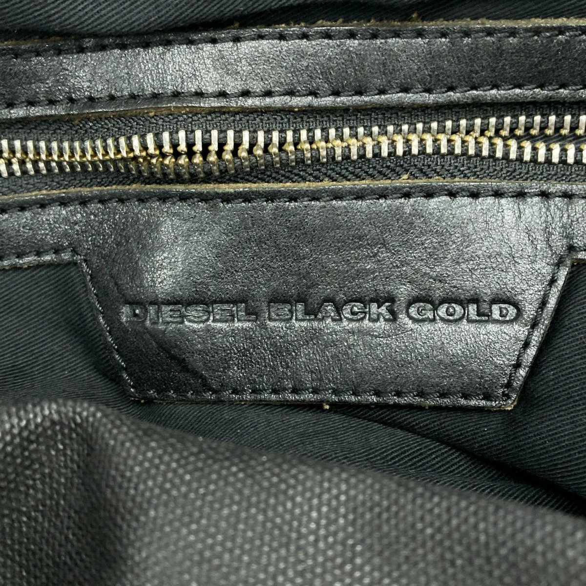 Diesel Black Gold 2Way Coated Leather Canvas Boston Bag Black