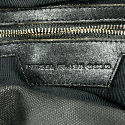 Diesel Black Gold 2Way Coated Leather Canvas Boston Bag Black