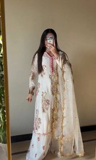 Classic Look Chinon Silk White Kurta Palazzo With Dupatta For Reception Wear