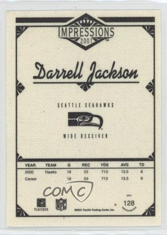 2001 Pacific Impressions Premiere Date /50 Darrell Jackson #128 - Image 2 of 2