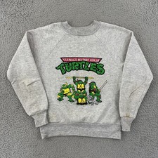 Vintage Teenage Mutant Ninja Turtles Sweatshirt Boy Medium Gray 80s Cartoon TMNT